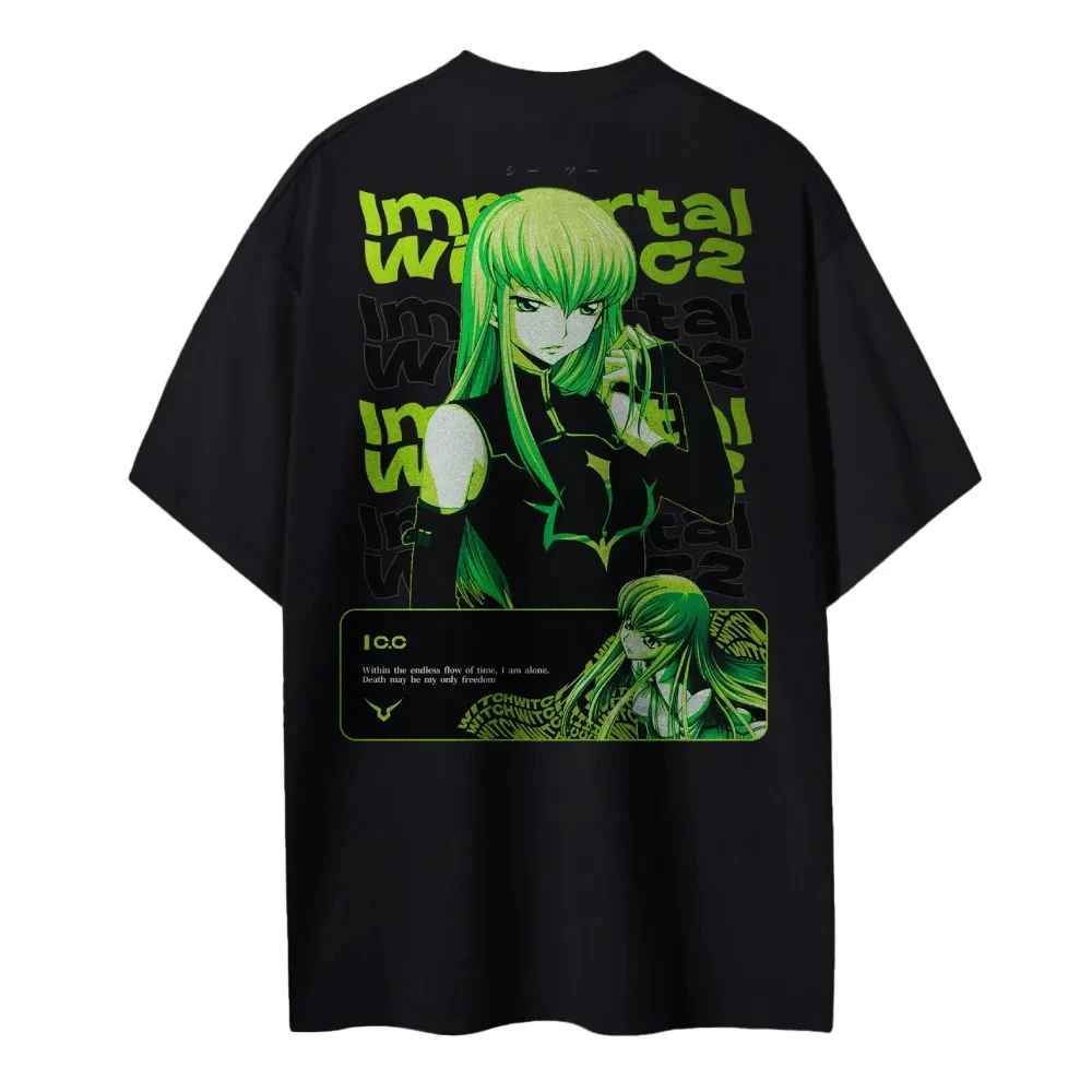 Anime Merchandise Store In Japan - 新コードギアス Tシャツ C.C. キャラクター緑髪不滅の魔女引用プリント男性女性綿オーバーサイズコンフォートフィットストリートウェア