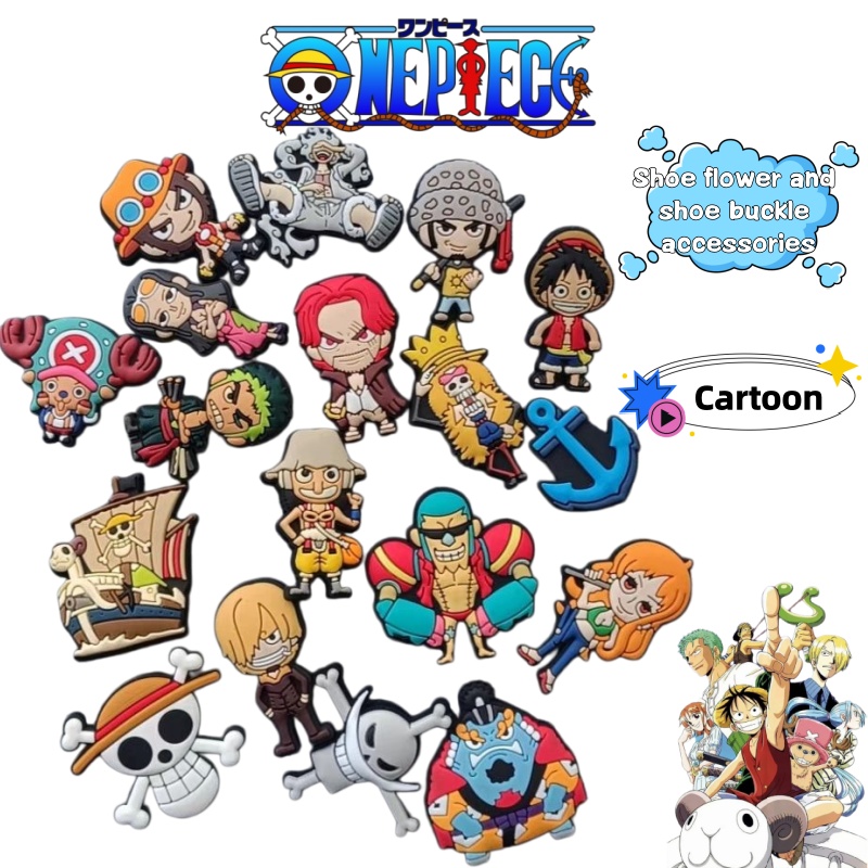 Anime One Piece Merchandise - ワンピースのアニメキャラクターの穴あき靴用アクセサリー、DIYで取り外し可能なパーツ、可愛いインスタ映えする靴用フラワー、靴用バックルアクセサリー