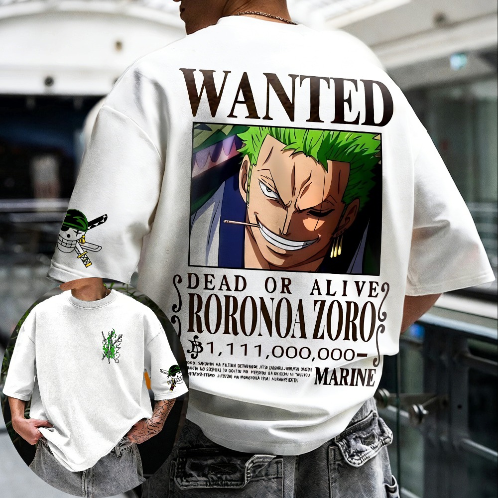 Zoro Anime Merchandise - 2026年夏新商品 - ロロノア・ゾロアニメプリント入り男女兼用コットンフード付きTシャツ