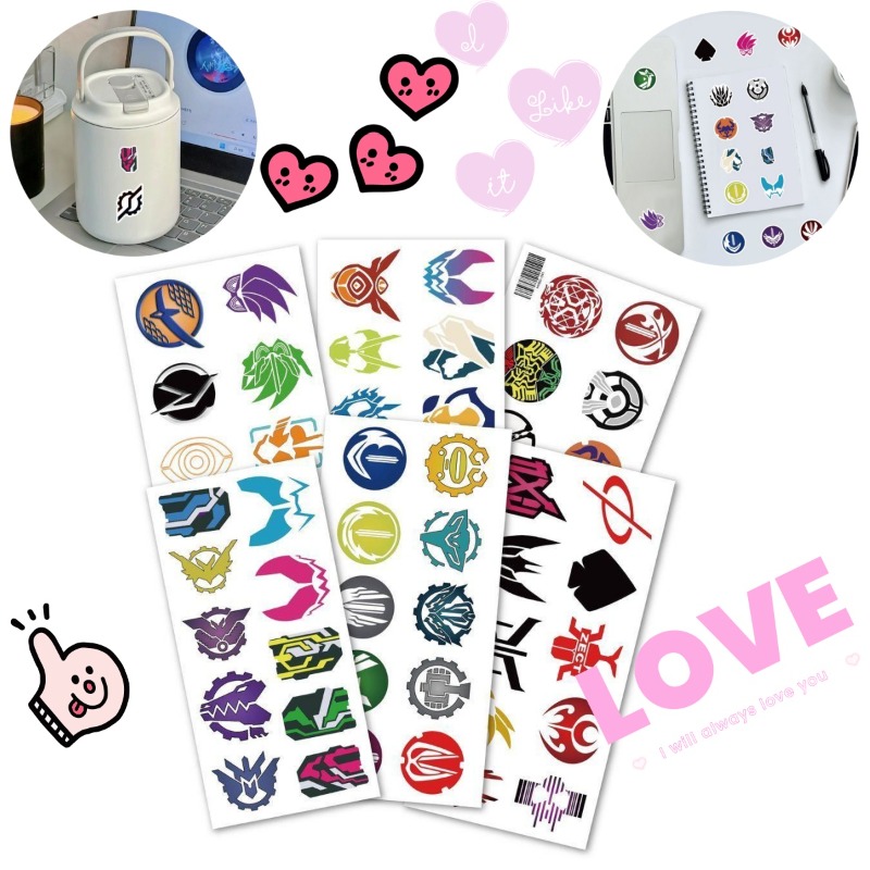 Sticker Sheet Set - 60 枚の仮面ライダーロゴステッカークリエイティブデカール防水ラップトップ電話荷物ノートブックスクラップブック装飾用