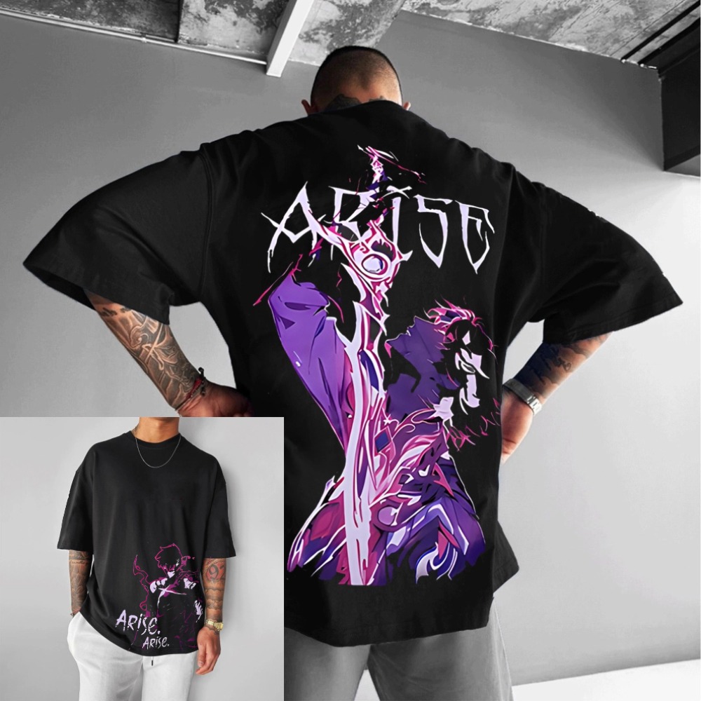 アニメソロレベルリングアライズプリント特大メンズ Tシャツ夏 - Anime Merchandise Store In Japan のレビューと価格