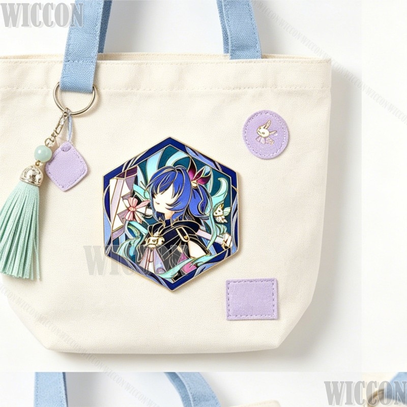 原神インパクト六角形オリジナル同人ピンエッチングバッジバック - Anime Merchandise Jacket のレビューと価格