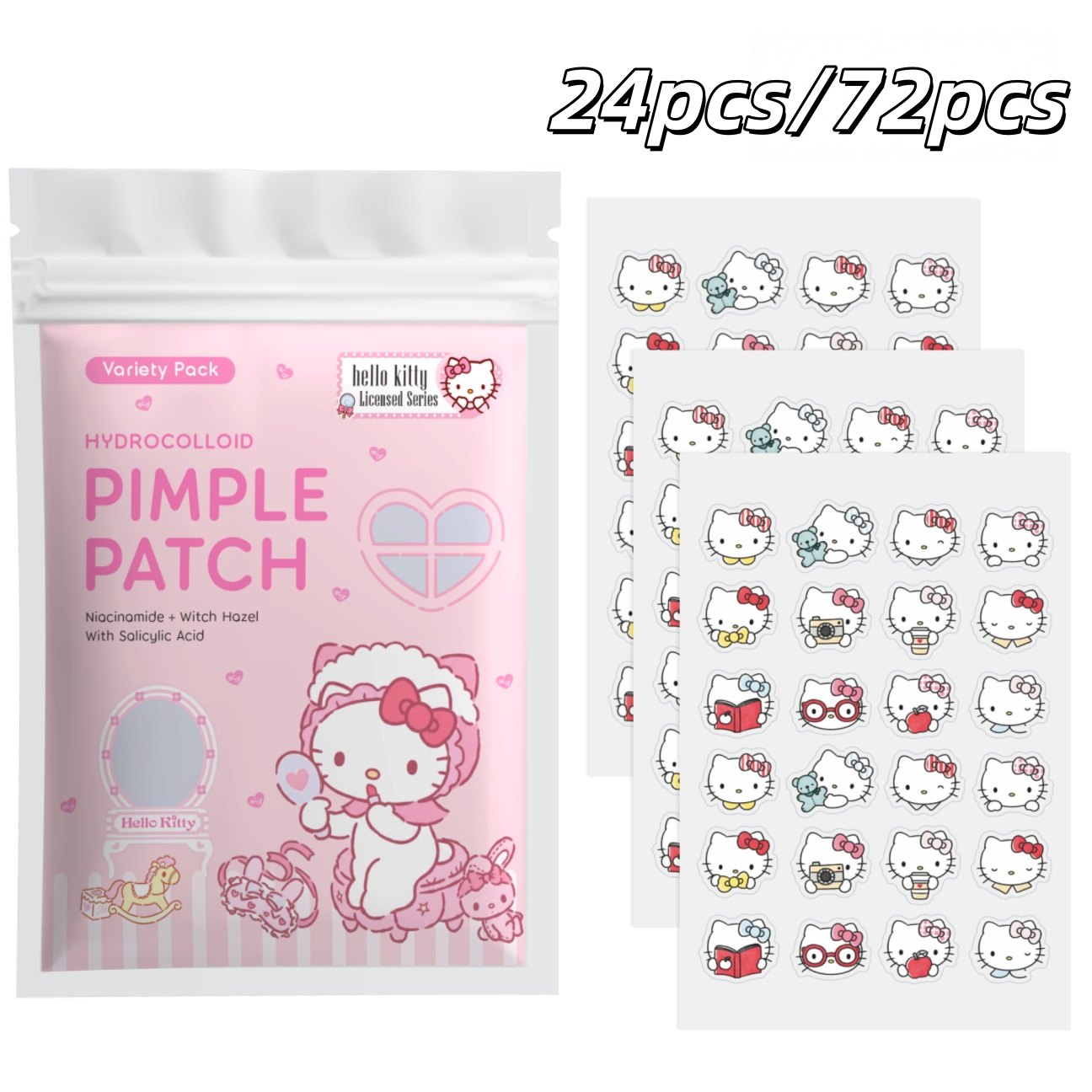 24/72枚入り ハローキティ ハイドロコロイドニキビパッチ - Sticker Sheet Set のレビューと価格