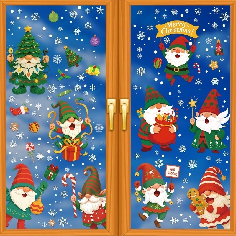 サンタクロース、エルフ、雪の結晶の静電ステッカー、クリスマス - Sticker Sheet Set のレビューと価格